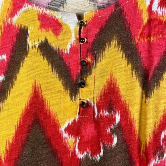 Lucky Brand Top Womens L Pullover Red Yellow Floral Metal Buttons Elastic Hem - Picture 4 of 12